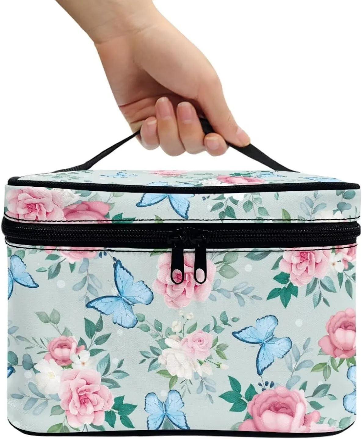 Flashideas Butterfly Flower Cosmetic Bag Skincare Bag Large Opening Design Makeup Bag Easy to Hold Portable Storage Bag for Cosmetics Vertical Storage