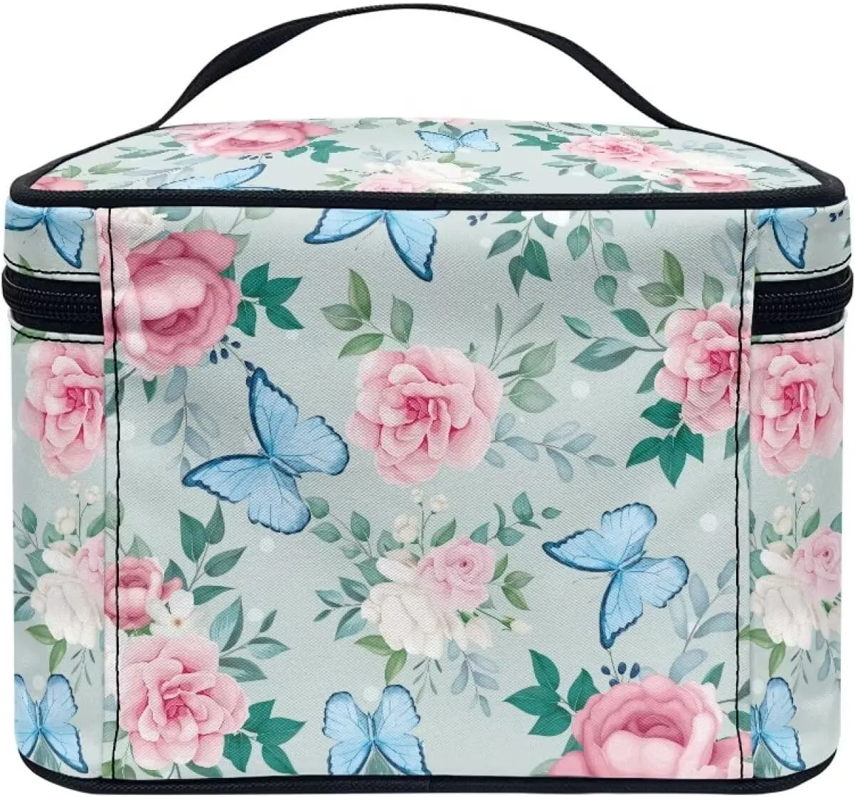 Flashideas Butterfly Flower Cosmetic Bag Skincare Bag Large Opening Design Makeup Bag Easy to Hold Portable Storage Bag for Cosmetics Vertical Storage
