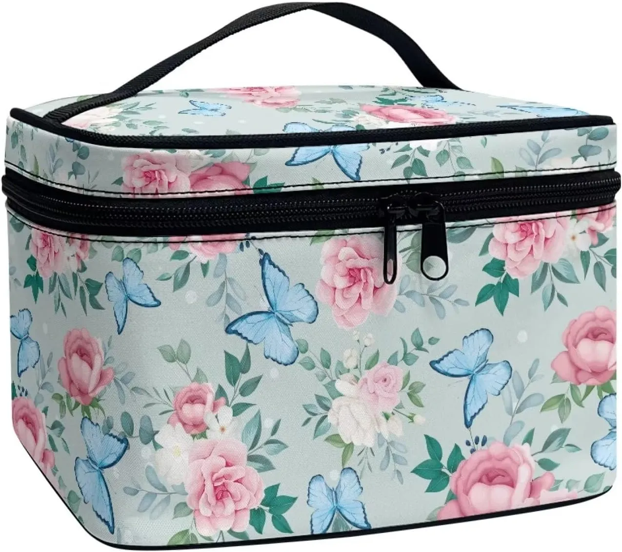 Flashideas Butterfly Flower Cosmetic Bag Skincare Bag Large Opening Design Makeup Bag Easy to Hold Portable Storage Bag for Cosmetics Vertical Storage