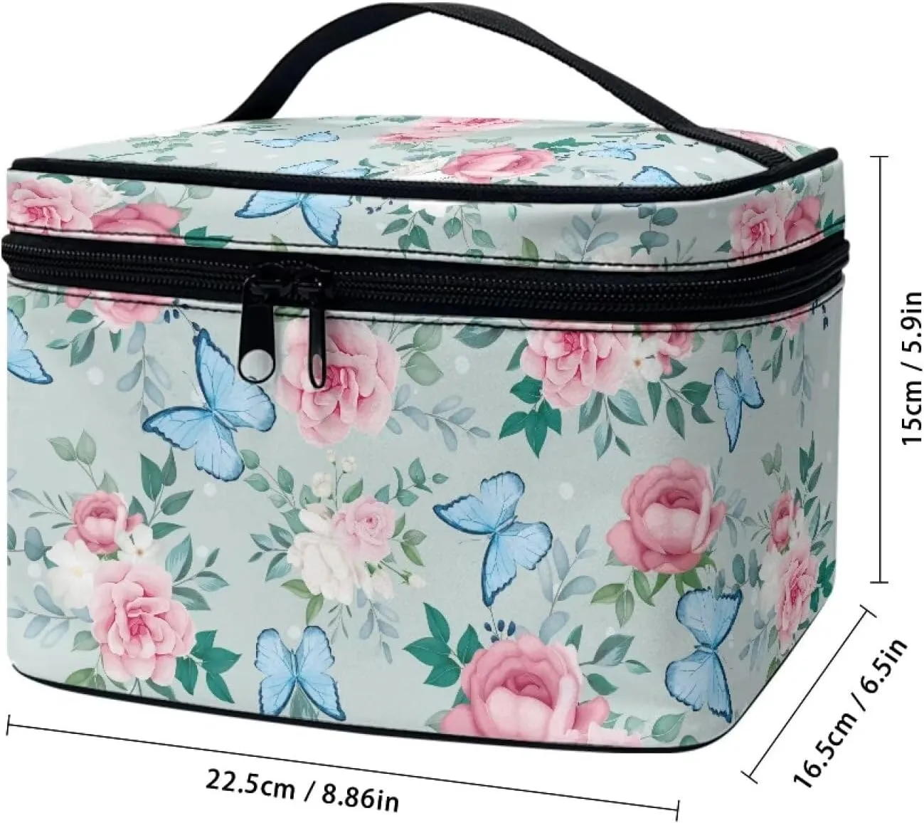 Flashideas Butterfly Flower Cosmetic Bag Skincare Bag Large Opening Design Makeup Bag Easy to Hold Portable Storage Bag for Cosmetics Vertical Storage