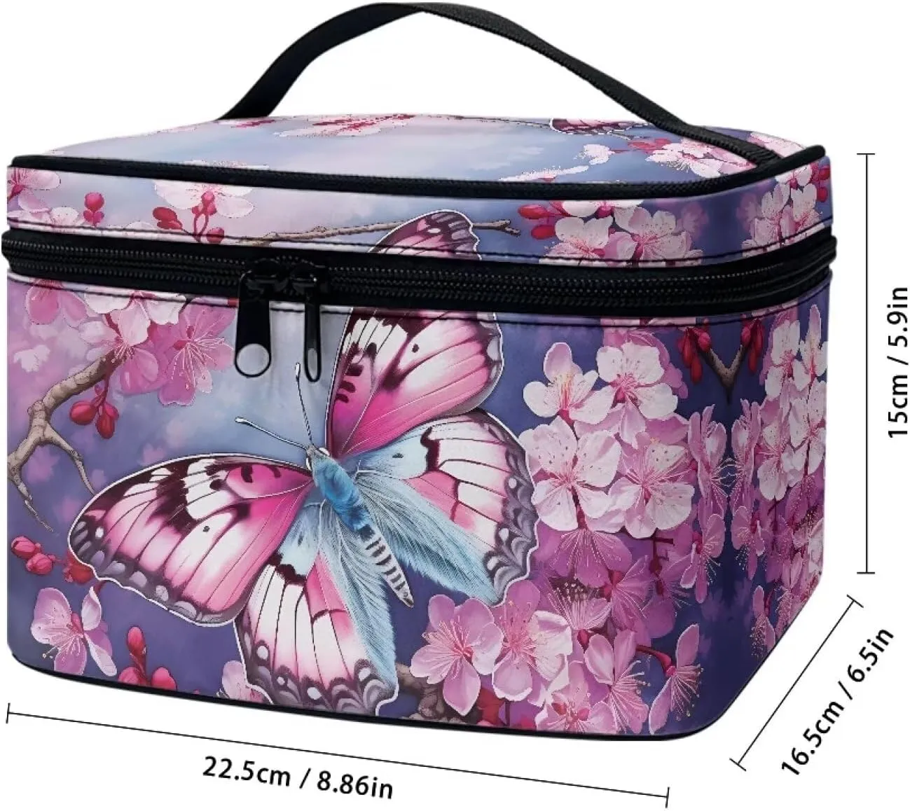 Flashideas Butterfly Makeup Bag Large Capacity Travel Toiletry Bag Easy to Take Can Hold Makeup Brushes Skincare Double Zippers Toiletry Bag for Skincare Makeup Organizer Bag