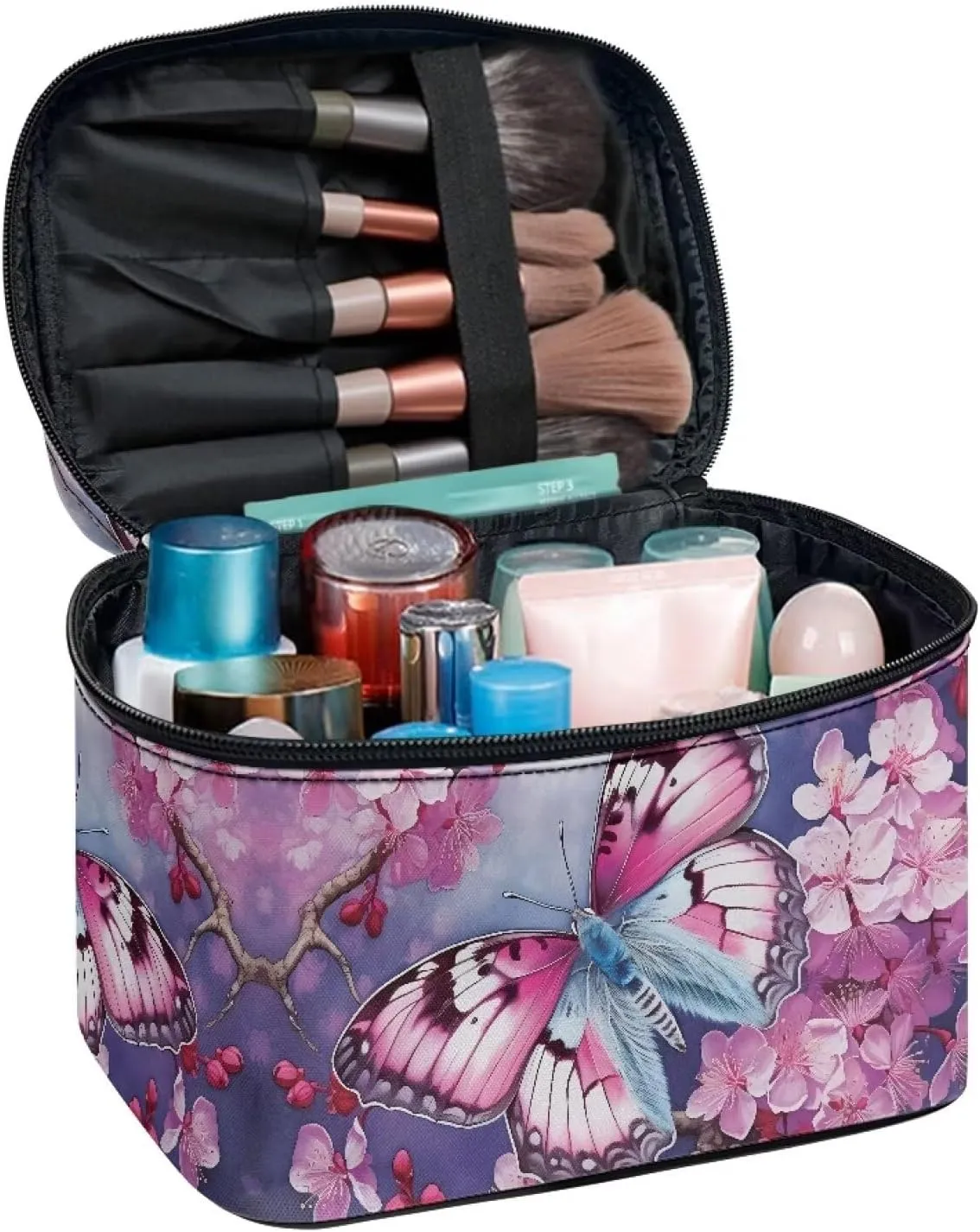 Flashideas Butterfly Makeup Bag Large Capacity Travel Toiletry Bag Easy to Take Can Hold Makeup Brushes Skincare Double Zippers Toiletry Bag for Skincare Makeup Organizer Bag
