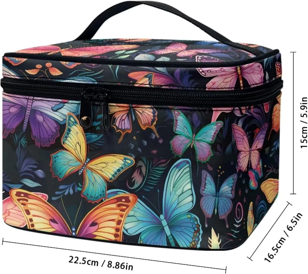 Flashideas Colorful Butterfly Makeup Bag Skincare Bag Large Capacity Travel Toiletry Bag Easy to Take Can Hold Makeup Brushes Skincare with Handle for Jewelry, Lipstick, Cosmetic Box