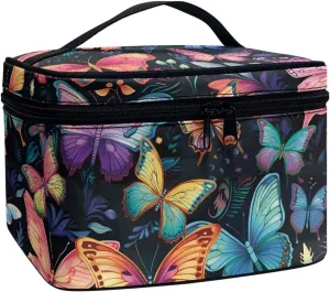 Flashideas Colorful Butterfly Makeup Bag Skincare Bag Large Capacity Travel Toiletry Bag Easy to Take Can Hold Makeup Brushes Skincare with Handle for Jewelry, Lipstick, Cosmetic Box