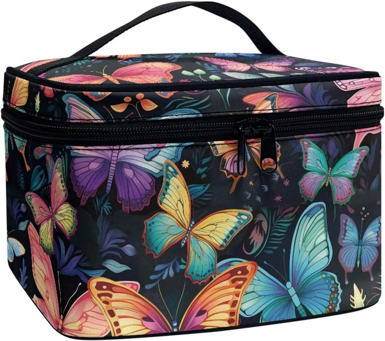 Flashideas Colorful Butterfly Makeup Bag Skincare Bag Large Capacity Travel Toiletry Bag Easy to Take Can Hold Makeup Brushes Skincare with Handle for Jewelry, Lipstick, Cosmetic Box