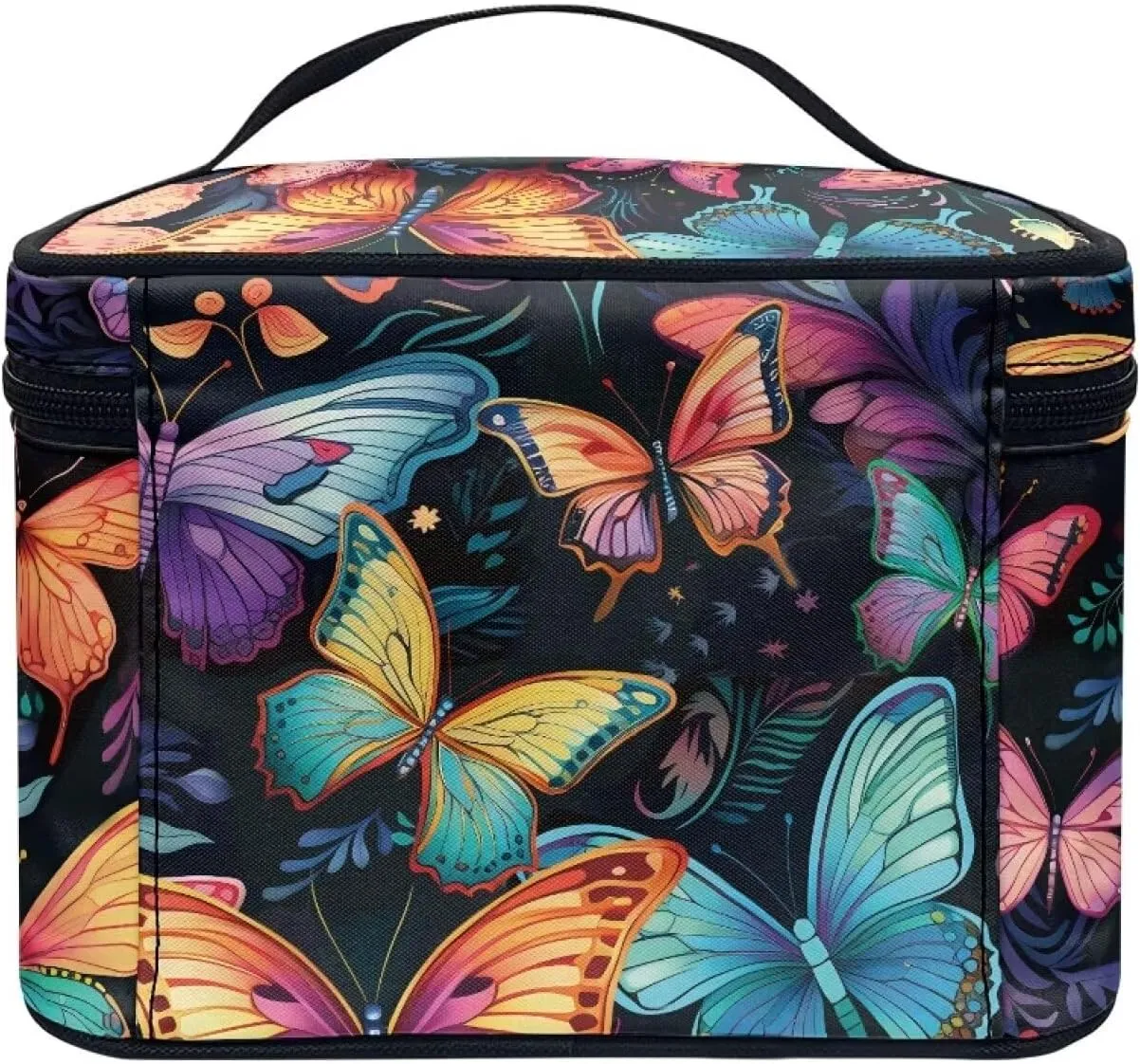 Flashideas Colorful Butterfly Makeup Bag Skincare Bag Large Capacity Travel Toiletry Bag Easy to Take Can Hold Makeup Brushes Skincare with Handle for Jewelry, Lipstick, Cosmetic Box