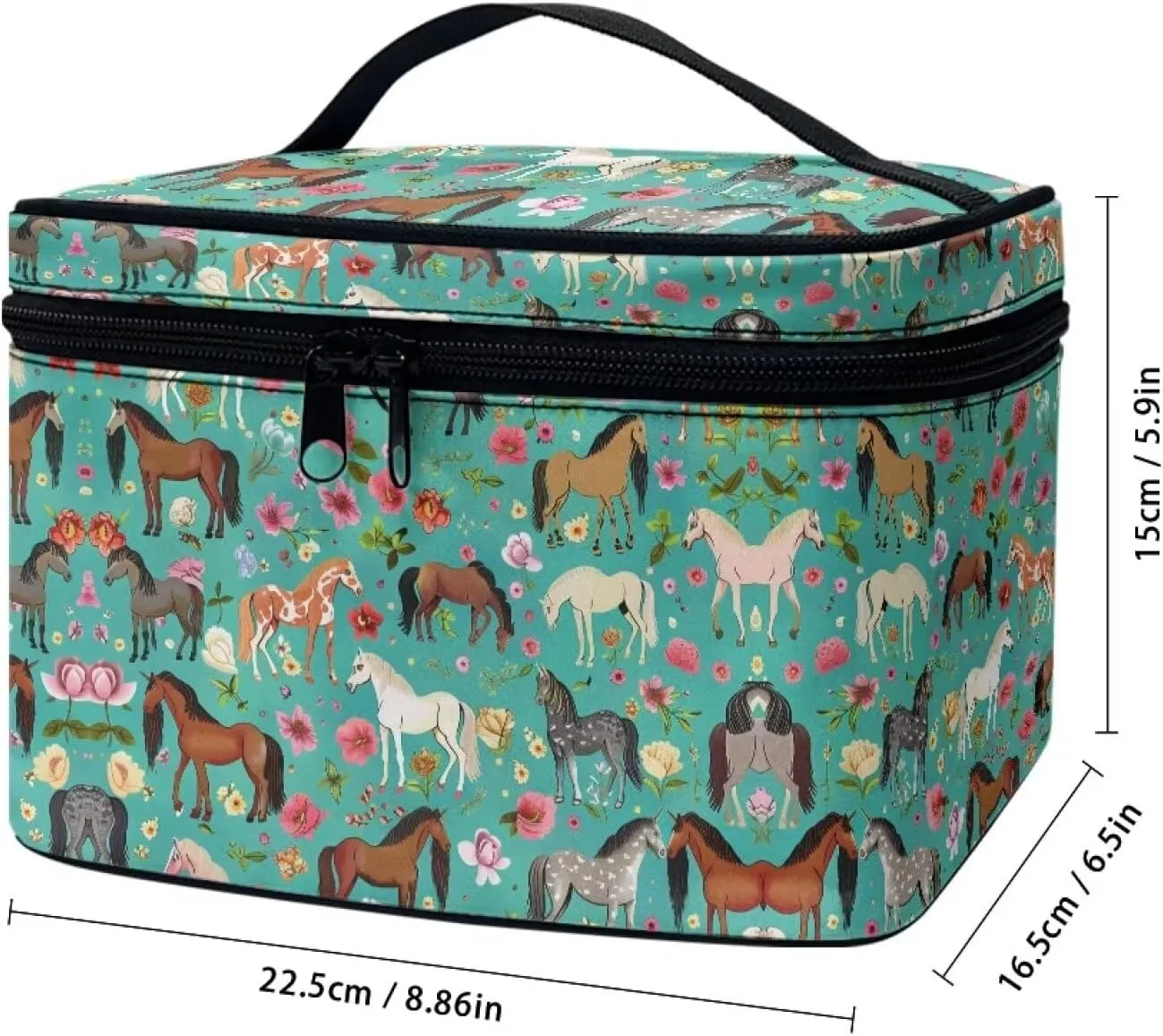 Flashideas Green Shredded Horse Cosmetic Pouch Cosmetic Organizer Storage Case Makeup Organizer Bag for Travel Easy to Take with Handle for Jewelry, Lipstick, Cosmetic Box