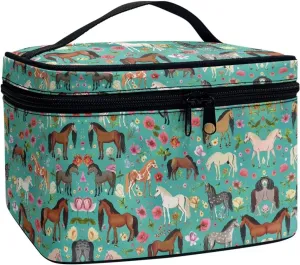Flashideas Green Shredded Horse Cosmetic Pouch Cosmetic Organizer Storage Case Makeup Organizer Bag for Travel Easy to Take with Handle for Jewelry, Lipstick, Cosmetic Box