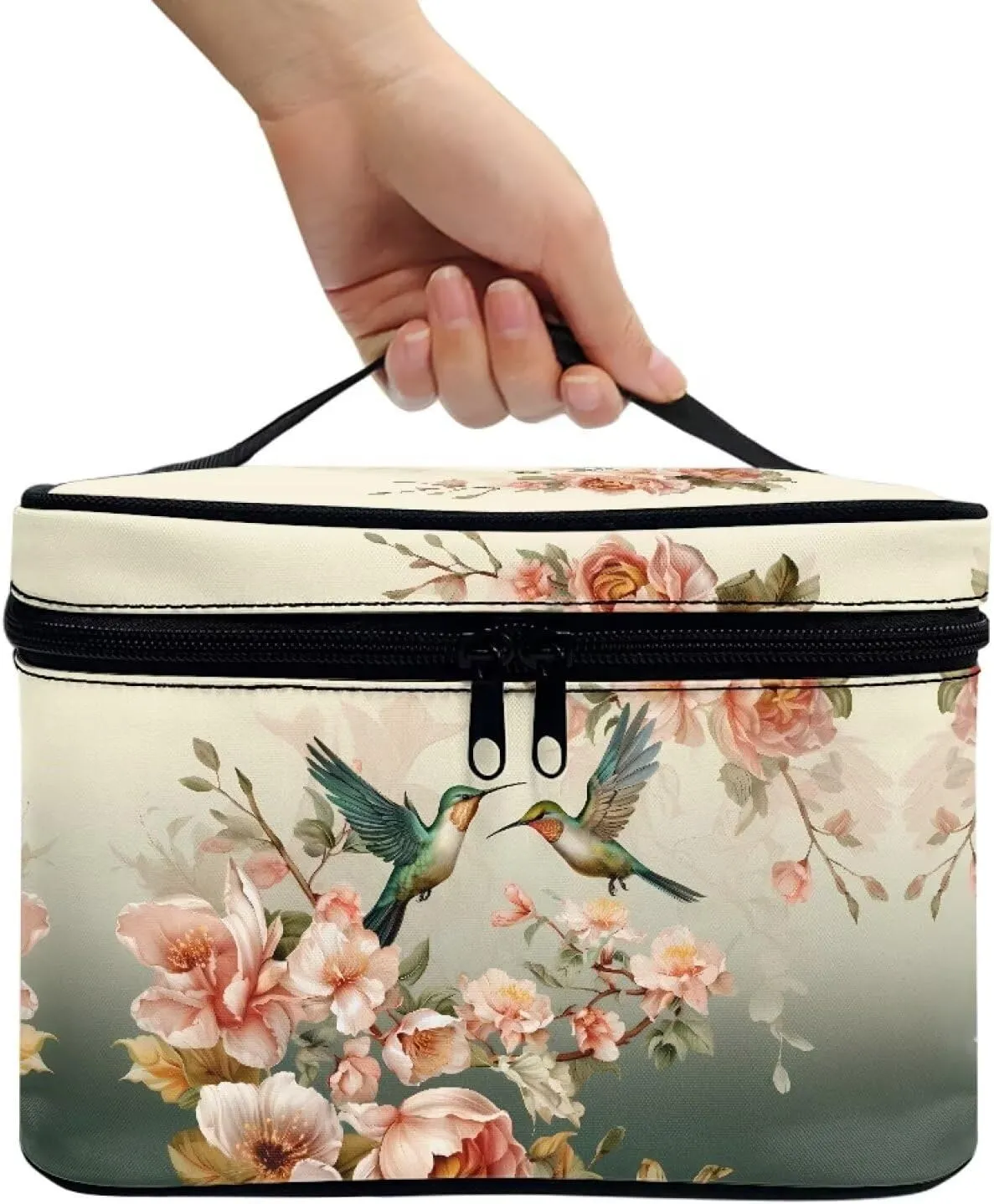 Flashideas Hummingbird Makeup Bag Large Opening Design Makeup Bag Cosmetic Organizer Storage Case Makeup Organizer Bag for Travel with Makeup Brushes Compartments