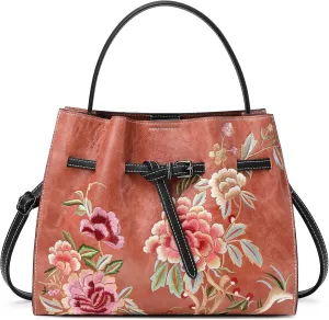 Floral Embroidered Purses for Women Vegan Leather Tote Bag Woman Handbags Ladies Shoulder Bags Chinese Style