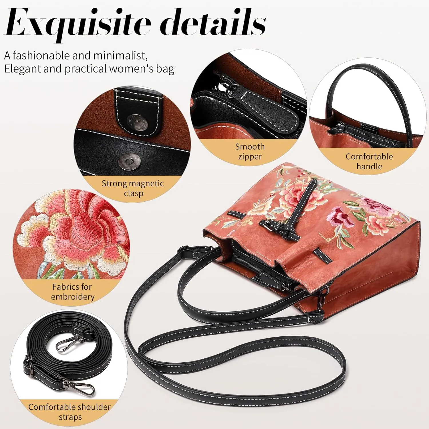 Floral Embroidered Purses for Women Vegan Leather Tote Bag Woman Handbags Ladies Shoulder Bags Chinese Style