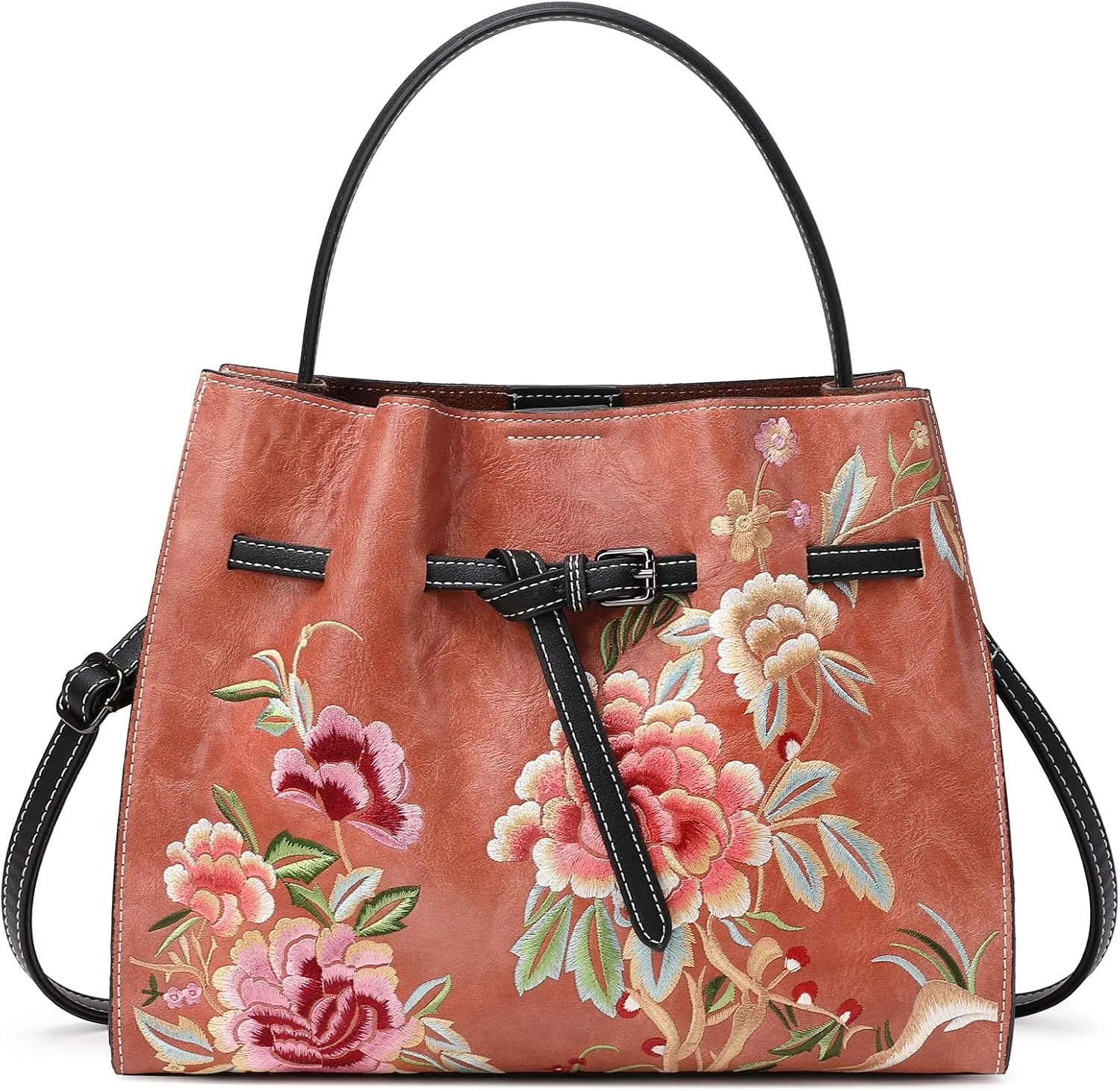 Floral Embroidered Purses for Women Vegan Leather Tote Bag Woman Handbags Ladies Shoulder Bags Chinese Style