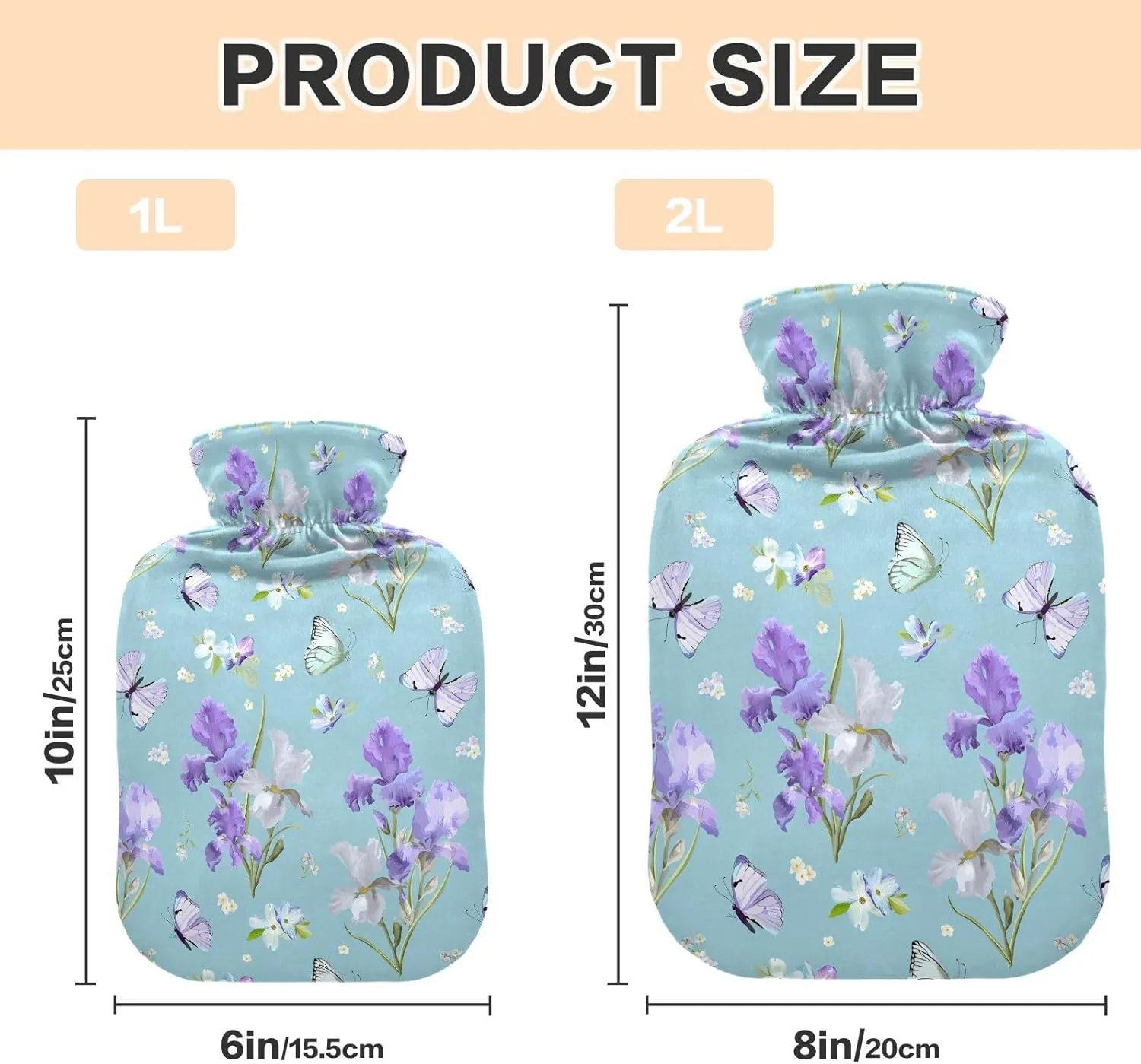 Floral Light Blue Hot Water Bottle with Cute Cover, 2 Liters Durable Hot Water Bag for Menstrual Cramps, Neck and Shoulder Pain Relief, Hand Feet Bed Warmer