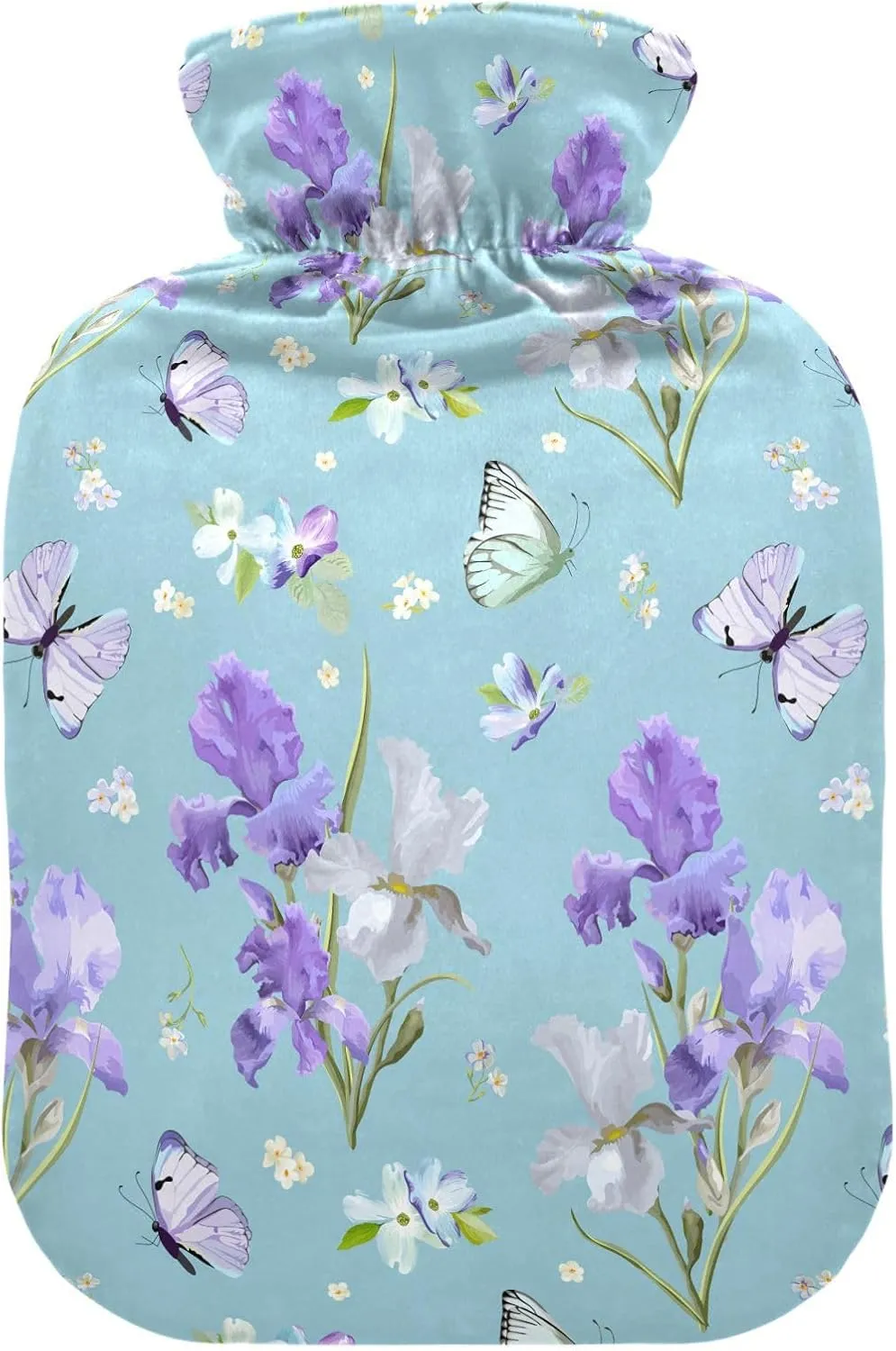 Floral Light Blue Hot Water Bottle with Cute Cover, 2 Liters Durable Hot Water Bag for Menstrual Cramps, Neck and Shoulder Pain Relief, Hand Feet Bed Warmer