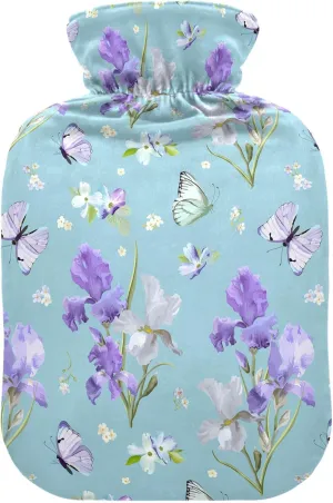 Floral Light Blue Hot Water Bottle with Cute Cover, 2 Liters Durable Hot Water Bag for Menstrual Cramps, Neck and Shoulder Pain Relief, Hand Feet Bed Warmer