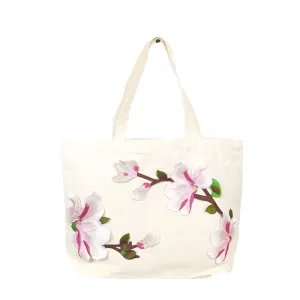 Floral Pattern Reusable Grocery Bag Large Foldable Shopping Bag Heavy Duty Tote Bag with Reinforced Handle Traditional Embroidery Craft Cute Tote Bag for Women Gift Beach Bag (Blue Phoenix) (Magnolia Flower)