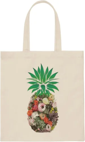 Floral Pineapple Aloha Summer Vegan Canvas Tote Bag