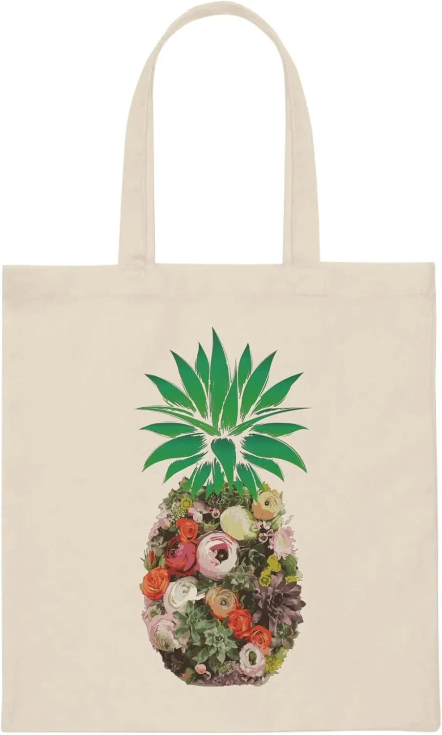 Floral Pineapple Aloha Summer Vegan Canvas Tote Bag