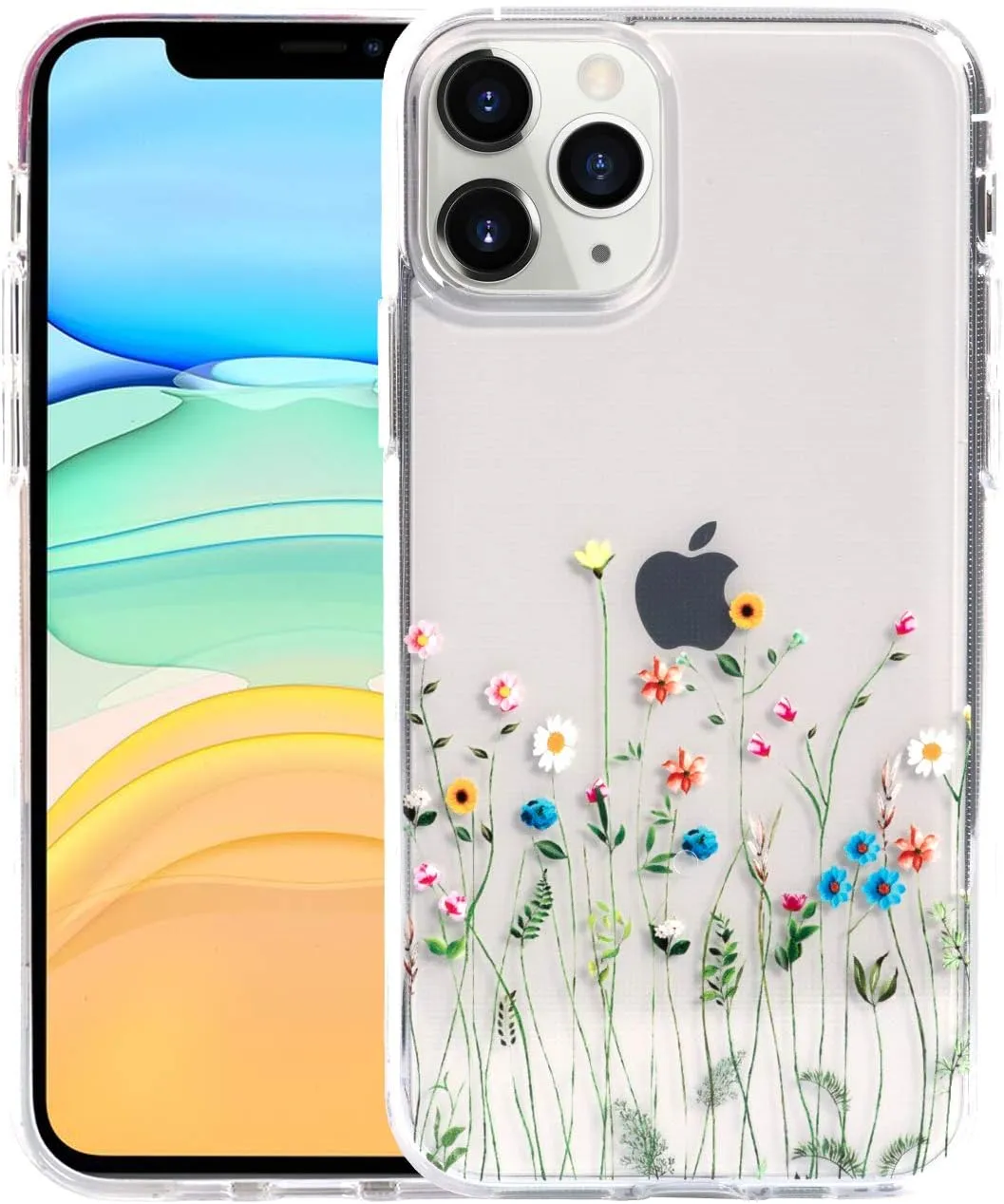Flower Case for iPhone 11 Pro (5.8 Inch), Floral Pattern Clear Slim Fit Girly Design, Shockproof Protective Hard PC Back with Soft TPU Bumper Phone Cover for Girls and Women | Wildflowers