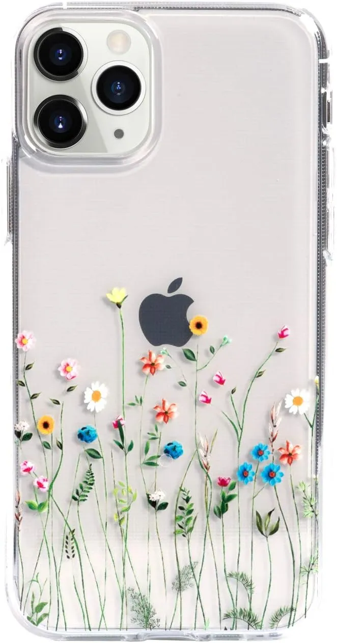Flower Case for iPhone 11 Pro (5.8 Inch), Floral Pattern Clear Slim Fit Girly Design, Shockproof Protective Hard PC Back with Soft TPU Bumper Phone Cover for Girls and Women | Wildflowers