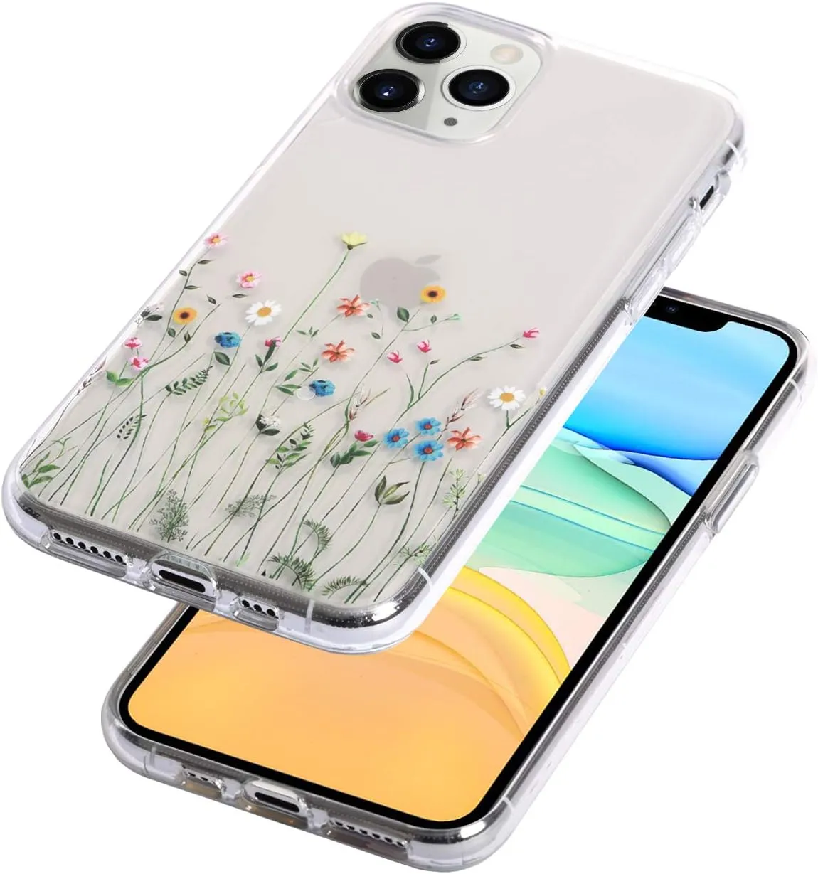 Flower Case for iPhone 11 Pro (5.8 Inch), Floral Pattern Clear Slim Fit Girly Design, Shockproof Protective Hard PC Back with Soft TPU Bumper Phone Cover for Girls and Women | Wildflowers