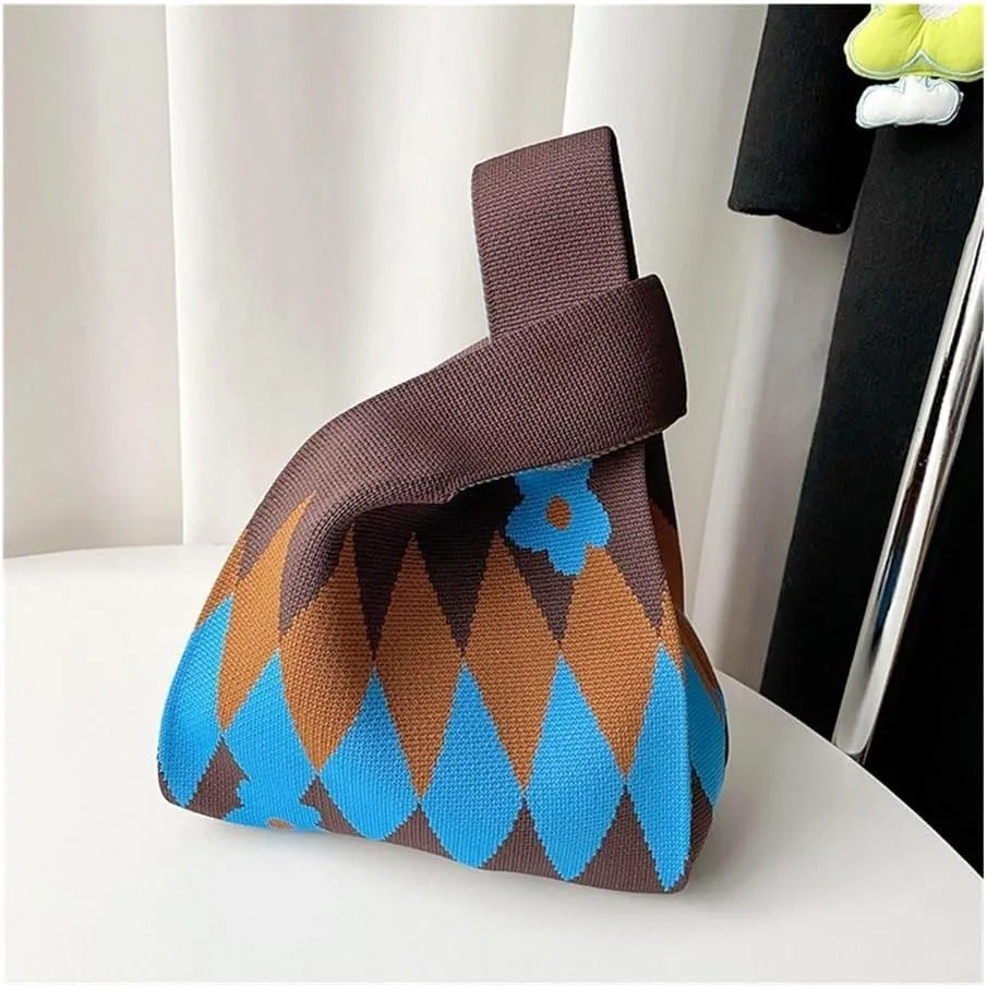 Flower Handmade Knit Handbags Women Knot Wrist Bag Casual Small Tote Bag Girls Reusable Shopping Bags