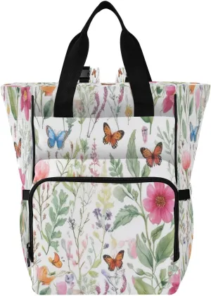 Flower Pattern Diaper Bag Backpack, Unisex Travel Baby Backpack Diaper Bags with Stroller Straps & Pacifier Case, Large Capacity Waterproof Diaper Backpack