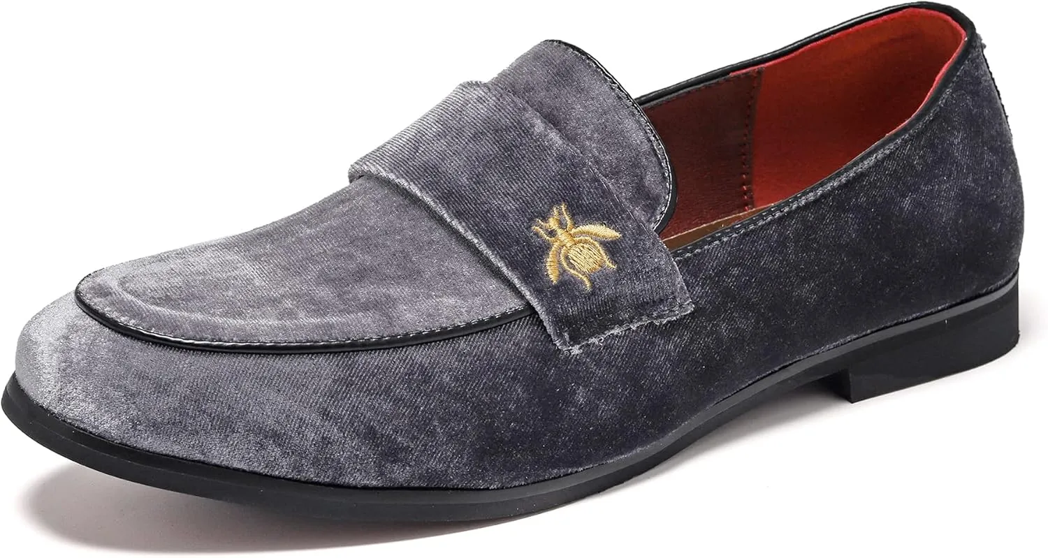 FLQL Men's Luxury Penny Loafer Slip-On Velvet Shoes Party Dancing Shoes Suede Wedding Shoes Plus Size 7-13
