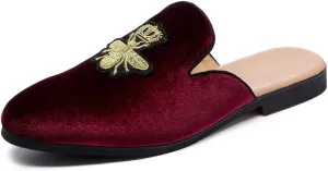 FLQL Mens Shoes Luxury Velvet Gold Buckle Slip-on Penny Loafers Casual Smoking Slippers Indoor Outdoor Sandals Black Size 7-13