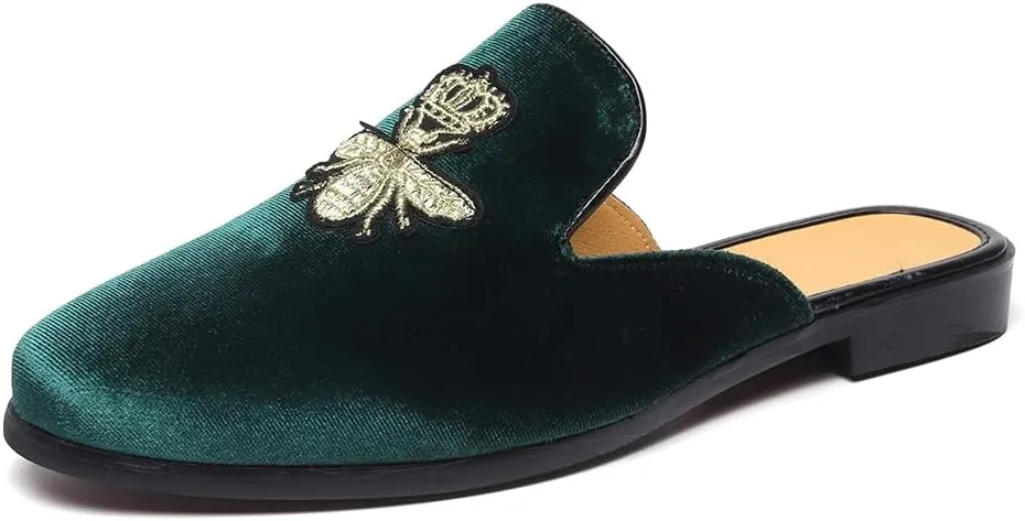 FLQL Mens Shoes Luxury Velvet Gold Buckle Slip-on Penny Loafers Casual Smoking Slippers Indoor Outdoor Sandals Black Size 7-13