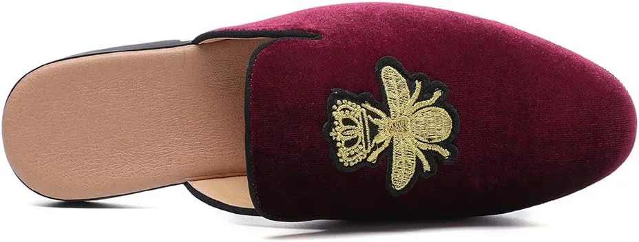 FLQL Mens Shoes Luxury Velvet Gold Buckle Slip-on Penny Loafers Casual Smoking Slippers Indoor Outdoor Sandals Black Size 7-13
