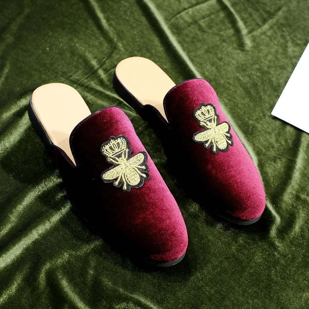 FLQL Mens Shoes Luxury Velvet Gold Buckle Slip-on Penny Loafers Casual Smoking Slippers Indoor Outdoor Sandals Black Size 7-13
