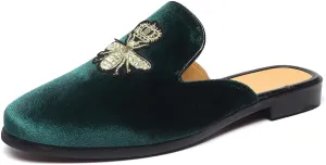 FLQL Mens Shoes Luxury Velvet Gold Buckle Slip-on Penny Loafers Casual Smoking Slippers Indoor Outdoor Sandals Black Size 7-13