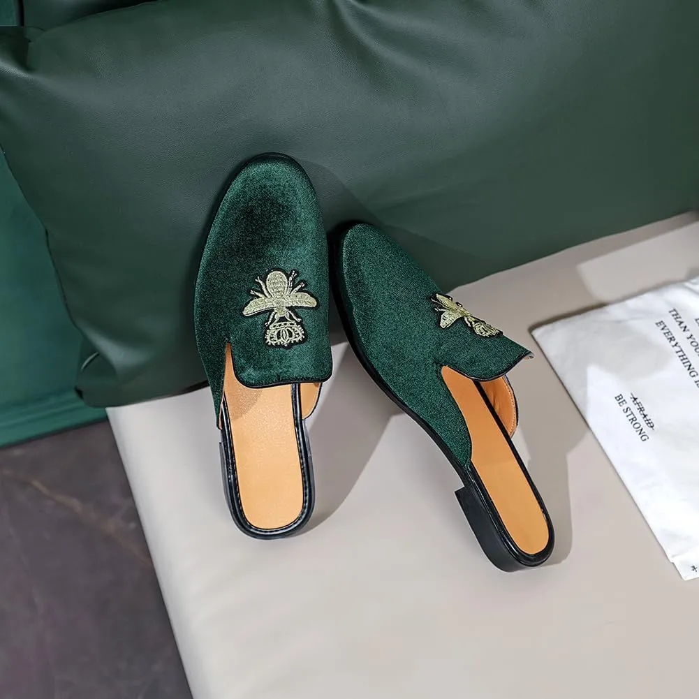 FLQL Mens Shoes Luxury Velvet Gold Buckle Slip-on Penny Loafers Casual Smoking Slippers Indoor Outdoor Sandals Black Size 7-13
