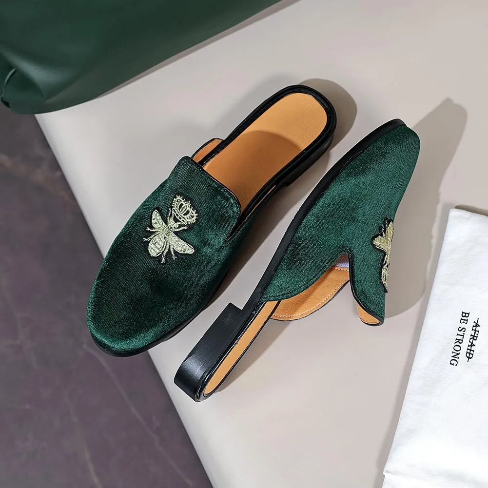 FLQL Mens Shoes Luxury Velvet Gold Buckle Slip-on Penny Loafers Casual Smoking Slippers Indoor Outdoor Sandals Black Size 7-13