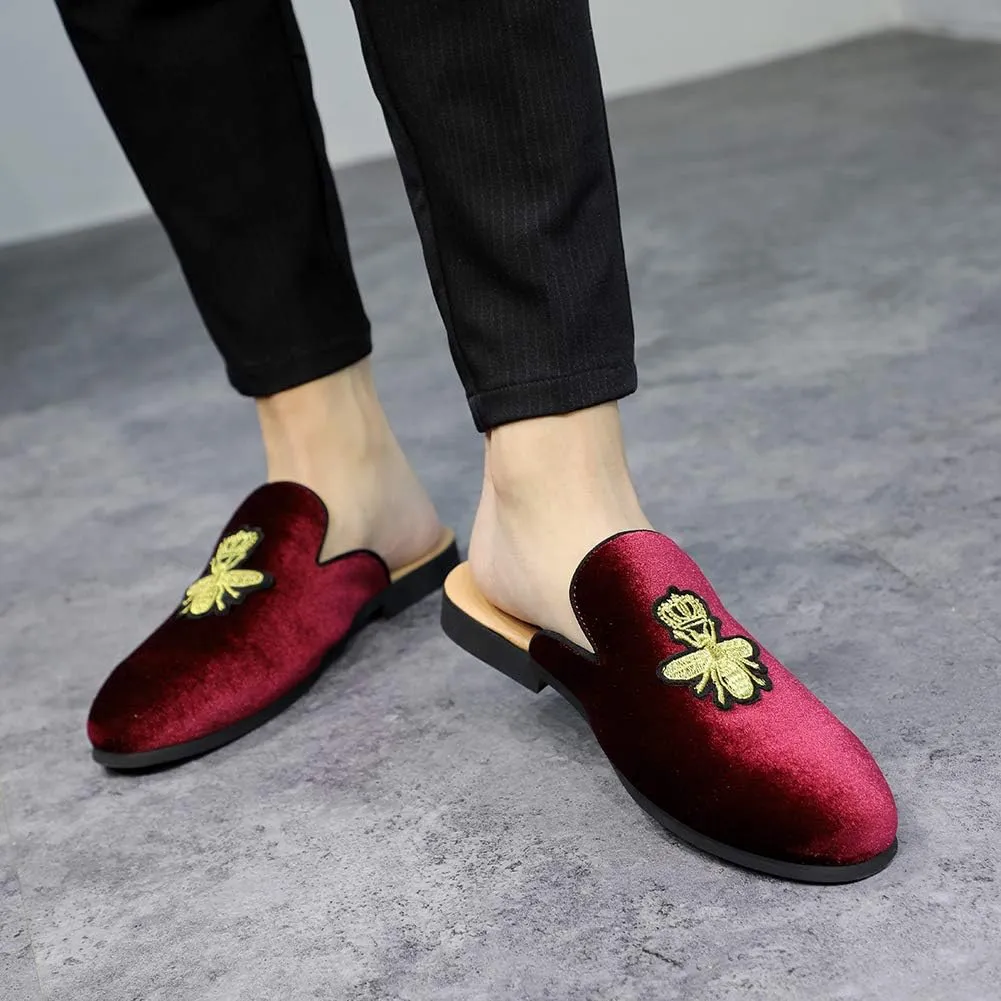 FLQL Mens Shoes Luxury Velvet Gold Buckle Slip-on Penny Loafers Casual Smoking Slippers Indoor Outdoor Sandals Black Size 7-13