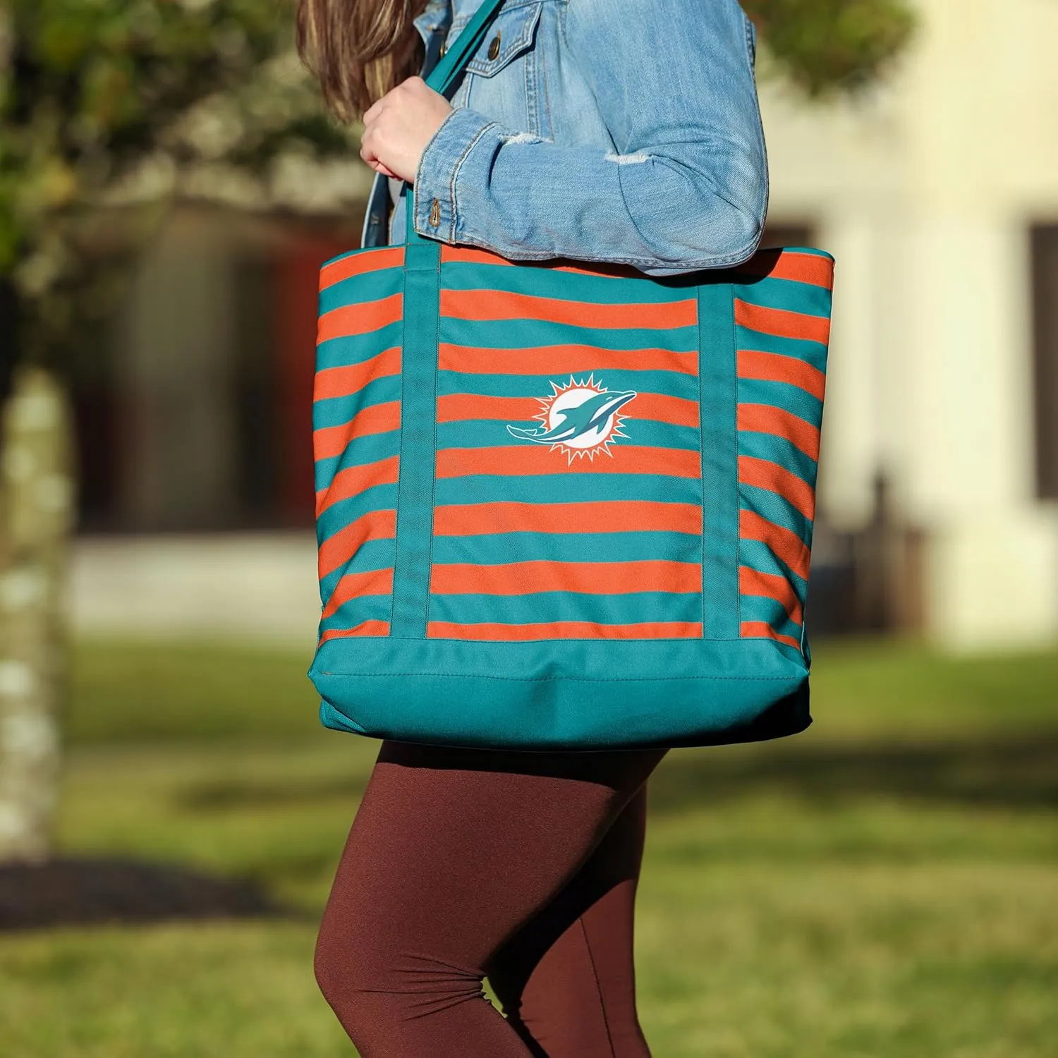 FOCO NFL Team Logo Stripe Canvas Tote Bag