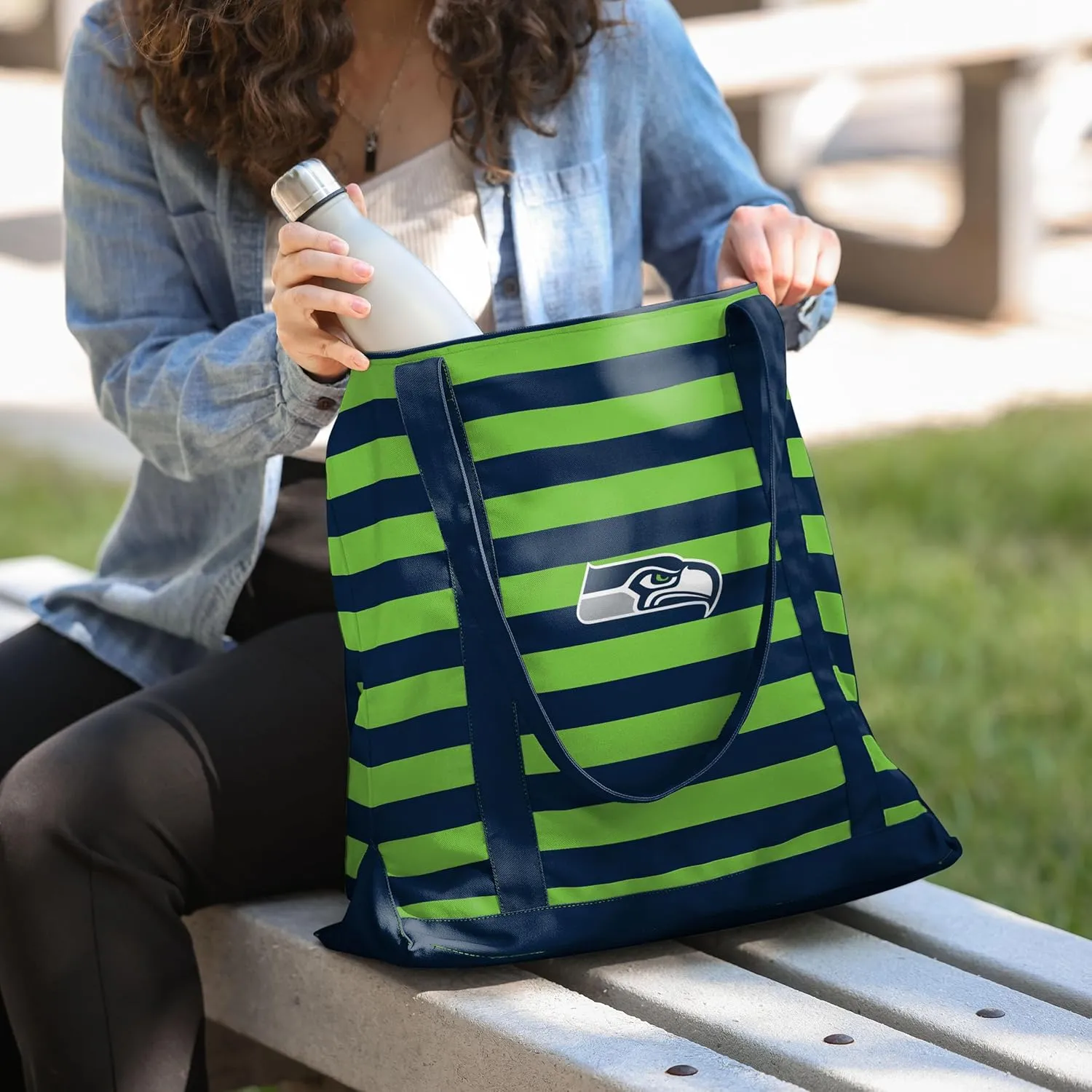 FOCO NFL Team Logo Stripe Canvas Tote Bag