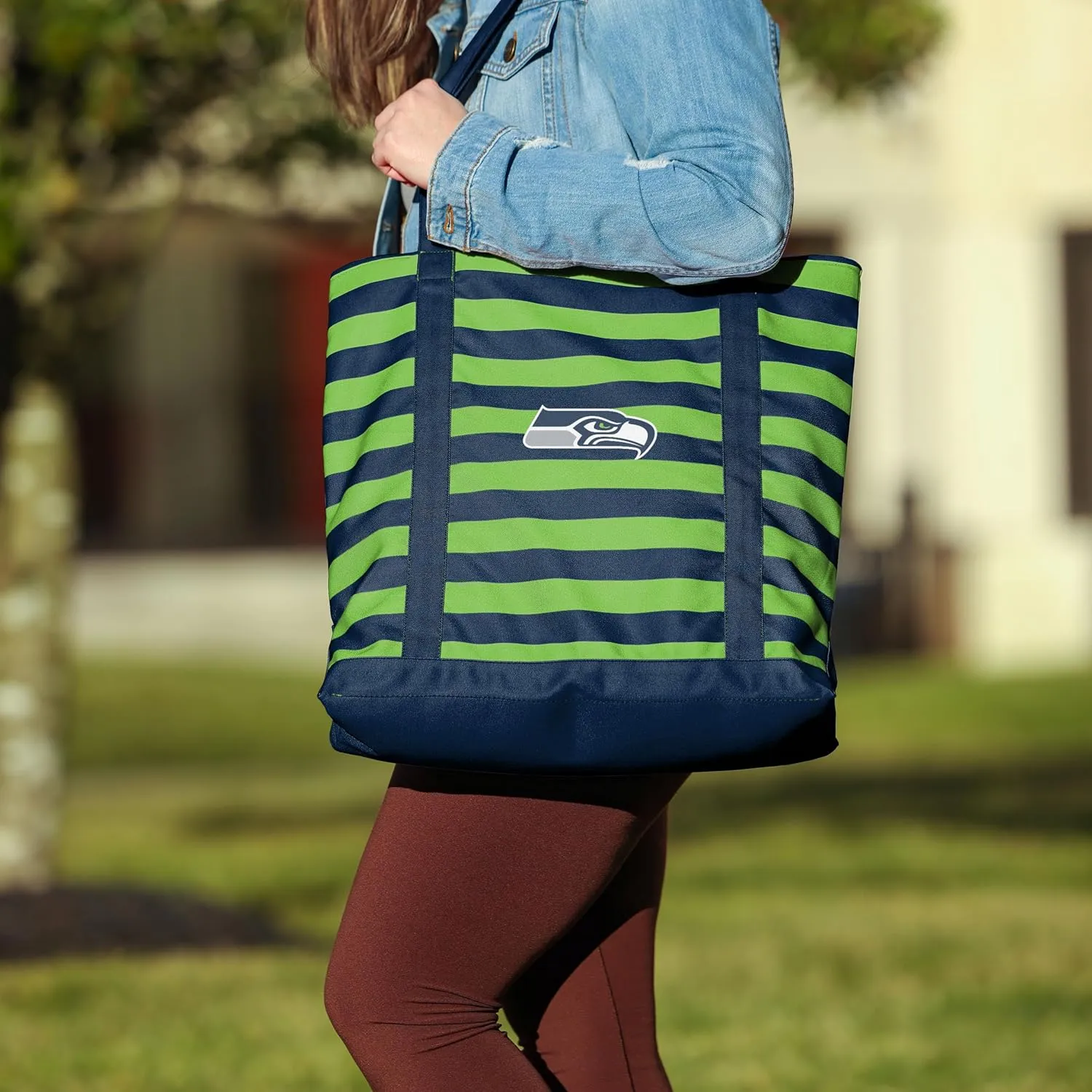 FOCO NFL Team Logo Stripe Canvas Tote Bag