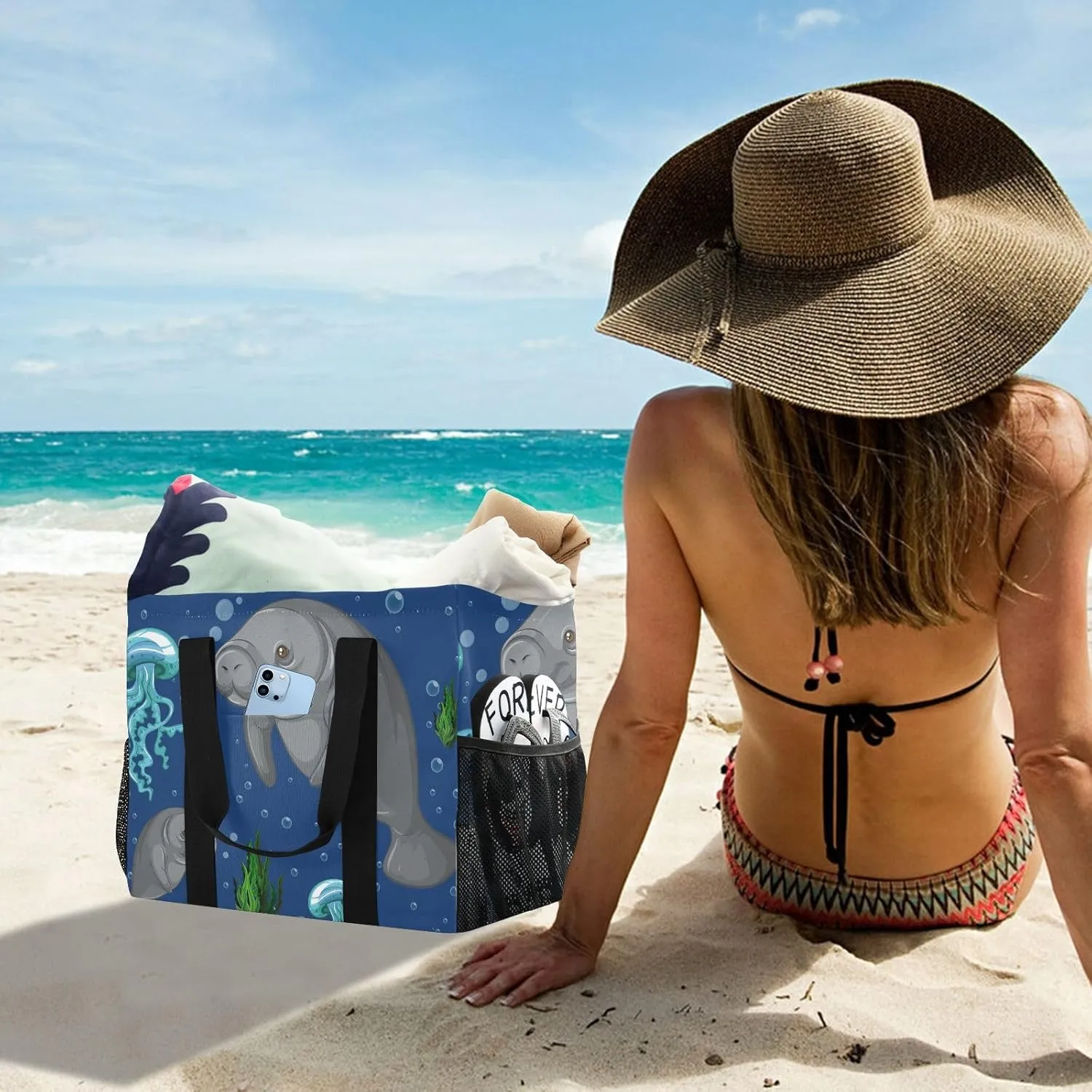Foldable Grocery Reusable Tote Grocery Bag, Travel Canvas Shoulder Bags, Large Casual Laundry Pool Beach Bag