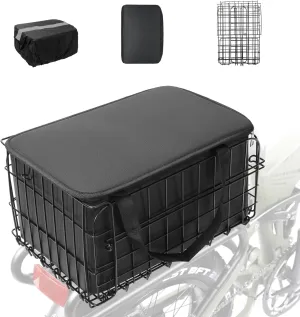 Folding Bike Basket, Metal Rear Bicycle Basket with PU Liner Bag and Waterproof Cover, Quick Release Design Bicycle Frame Basket for Mountain Bike Men and Women Bicycle