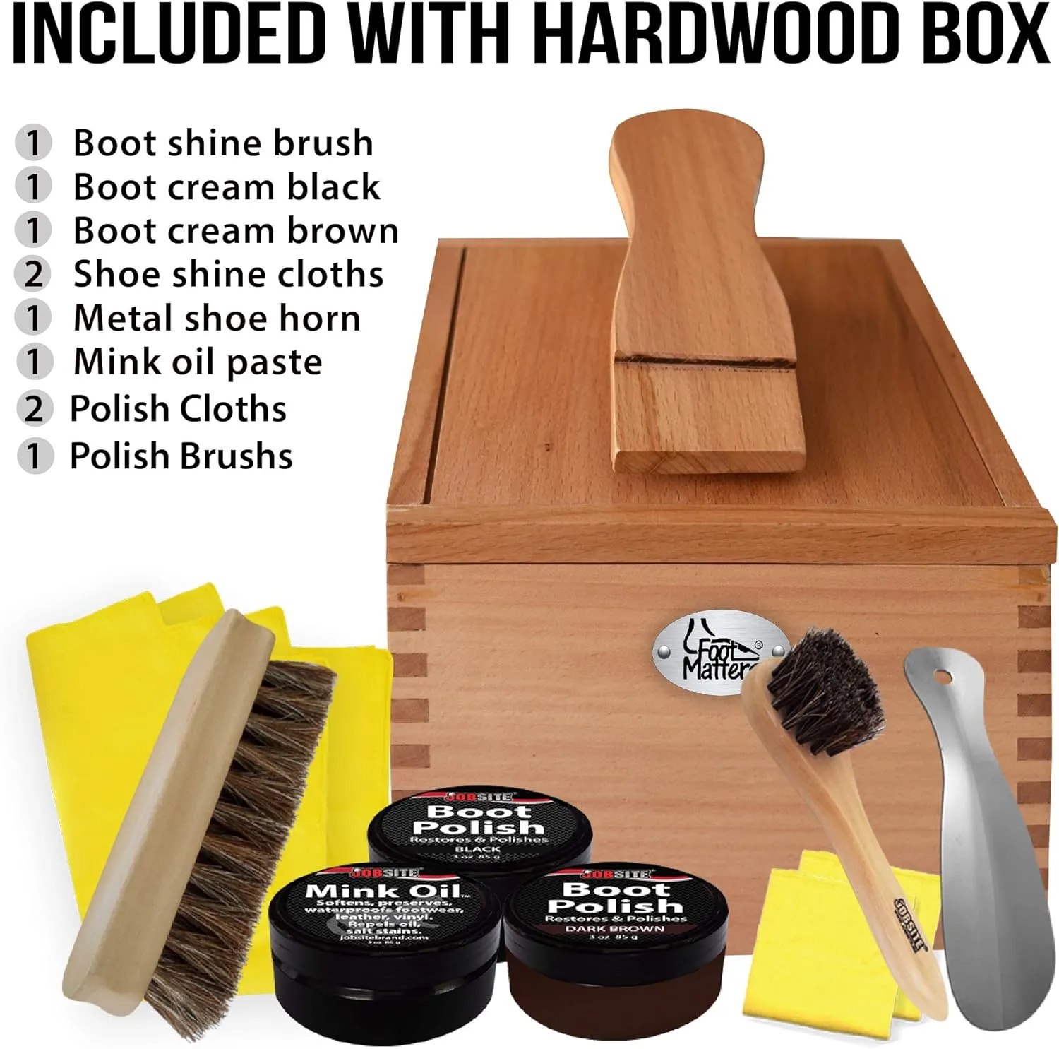 FOOTMATTERS Shoe Shine Valet Box - Hardwood Boot & Shoe Care