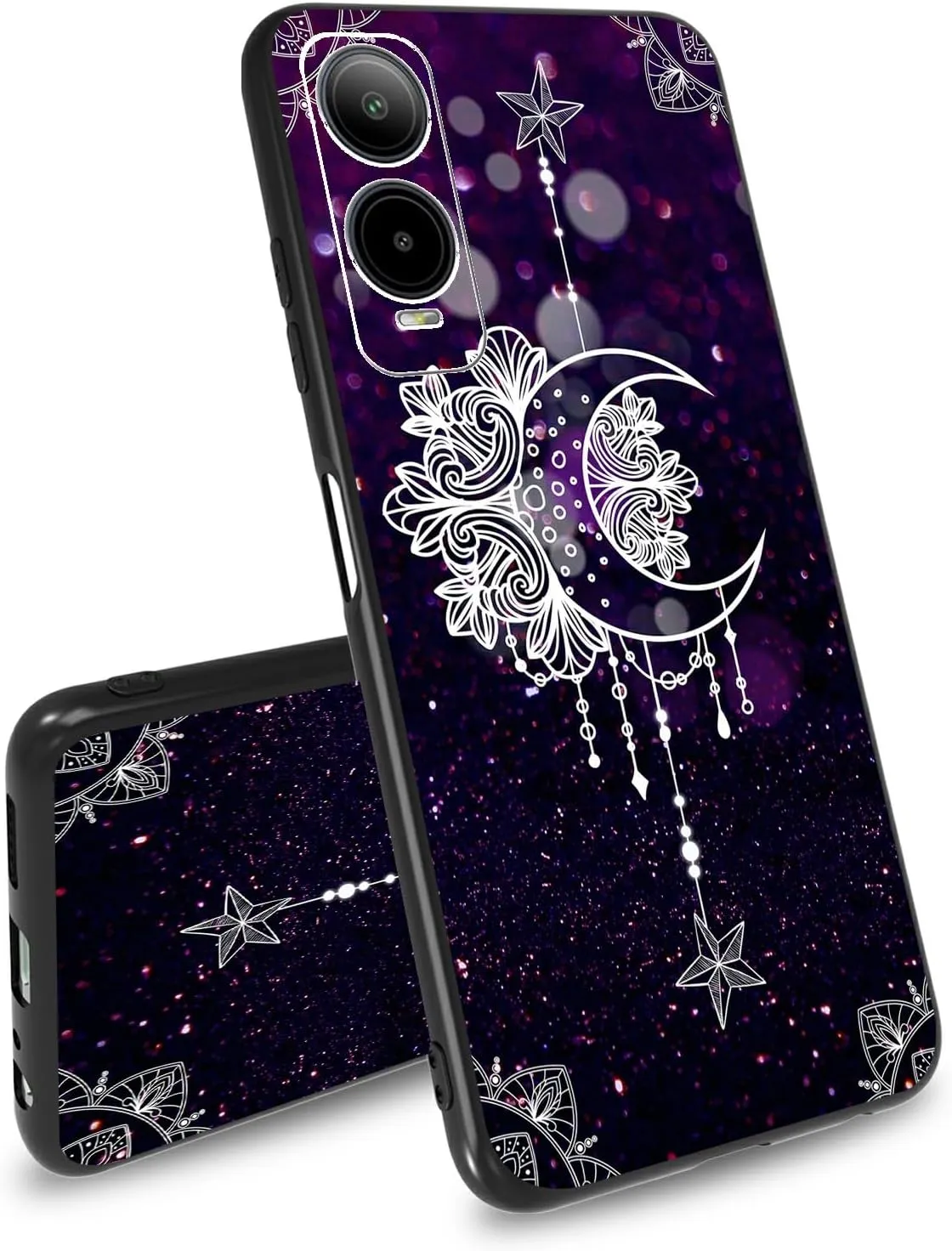 for Cricket Icon 6 Moon Star Galaxy Florals Theme Phone Case Ultra-Thin Soft Black TPU Shockproof Protection Cover for Cricket Icon 6