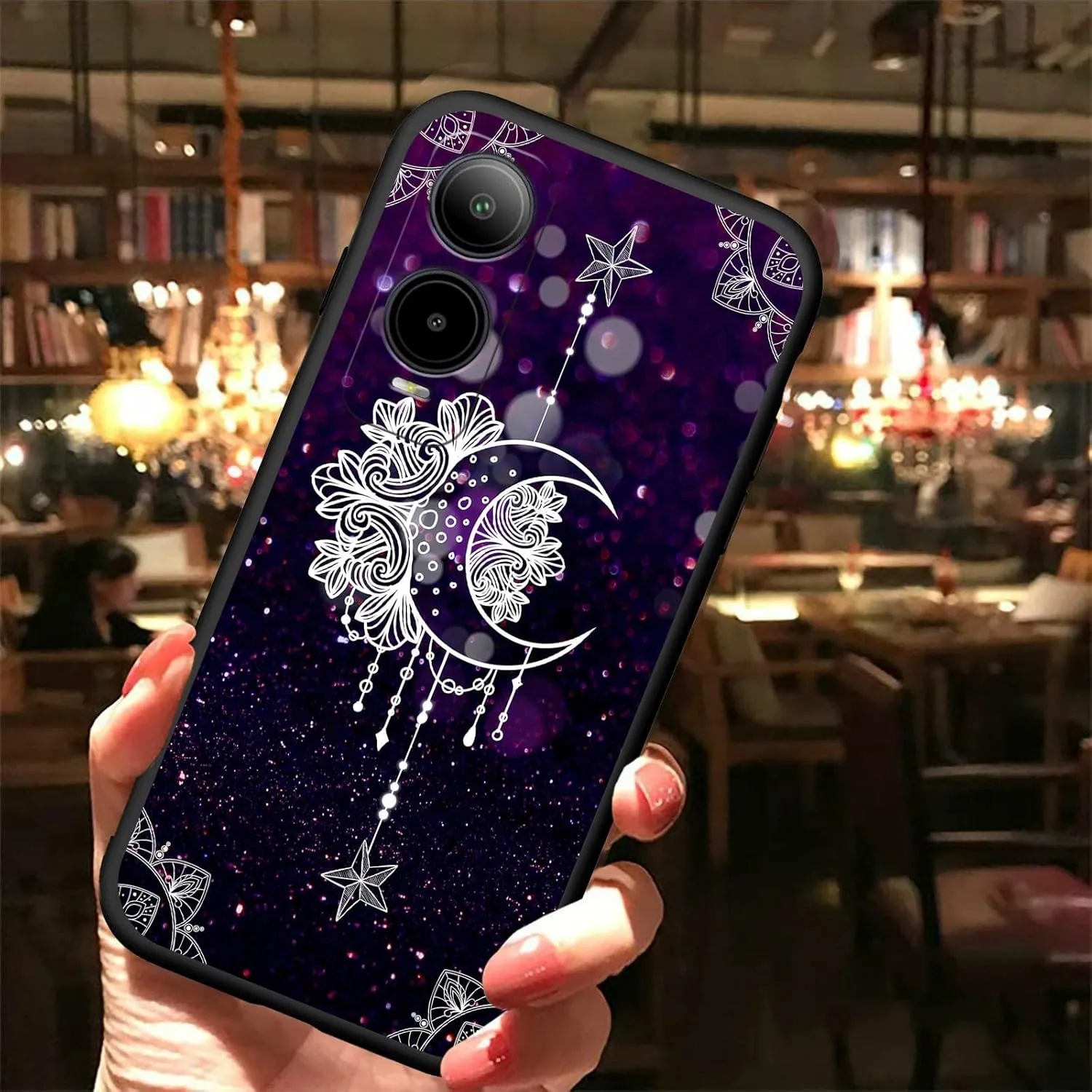 for Cricket Icon 6 Moon Star Galaxy Florals Theme Phone Case Ultra-Thin Soft Black TPU Shockproof Protection Cover for Cricket Icon 6