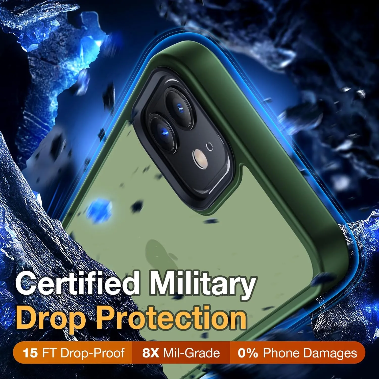 for iPhone 12 Phone Case, Shockproof for iPhone 12 Pro Case, Military Grade Drop Protection, Protective Hard Back Slim Translucent, Frosted Green