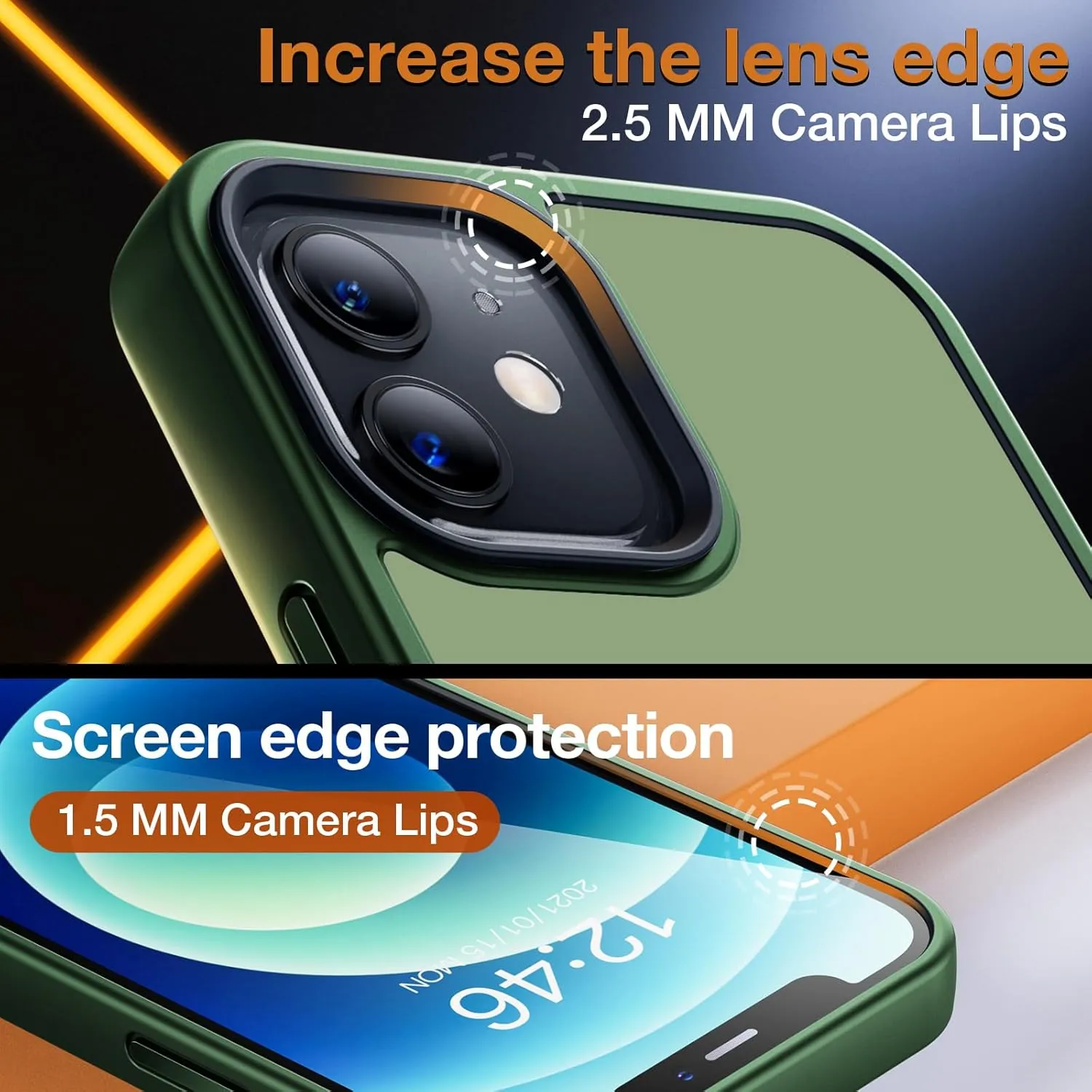 for iPhone 12 Phone Case, Shockproof for iPhone 12 Pro Case, Military Grade Drop Protection, Protective Hard Back Slim Translucent, Frosted Green