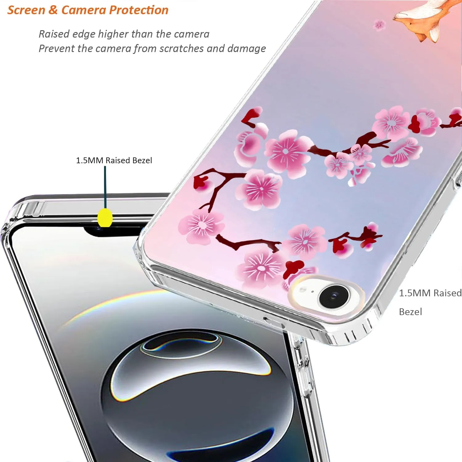for iPhone 16e Case 2025, Slim Clear Matte Cute Flowers Floral Design for Girls Women Rugged TPU Bumper Shockproof Silicone Cell Phone Cover (Cherry Fox)