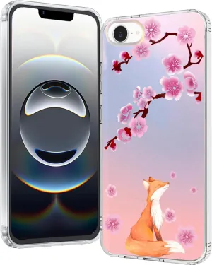 for iPhone 16e Case 2025, Slim Clear Matte Cute Flowers Floral Design for Girls Women Rugged TPU Bumper Shockproof Silicone Cell Phone Cover (Cherry Fox)