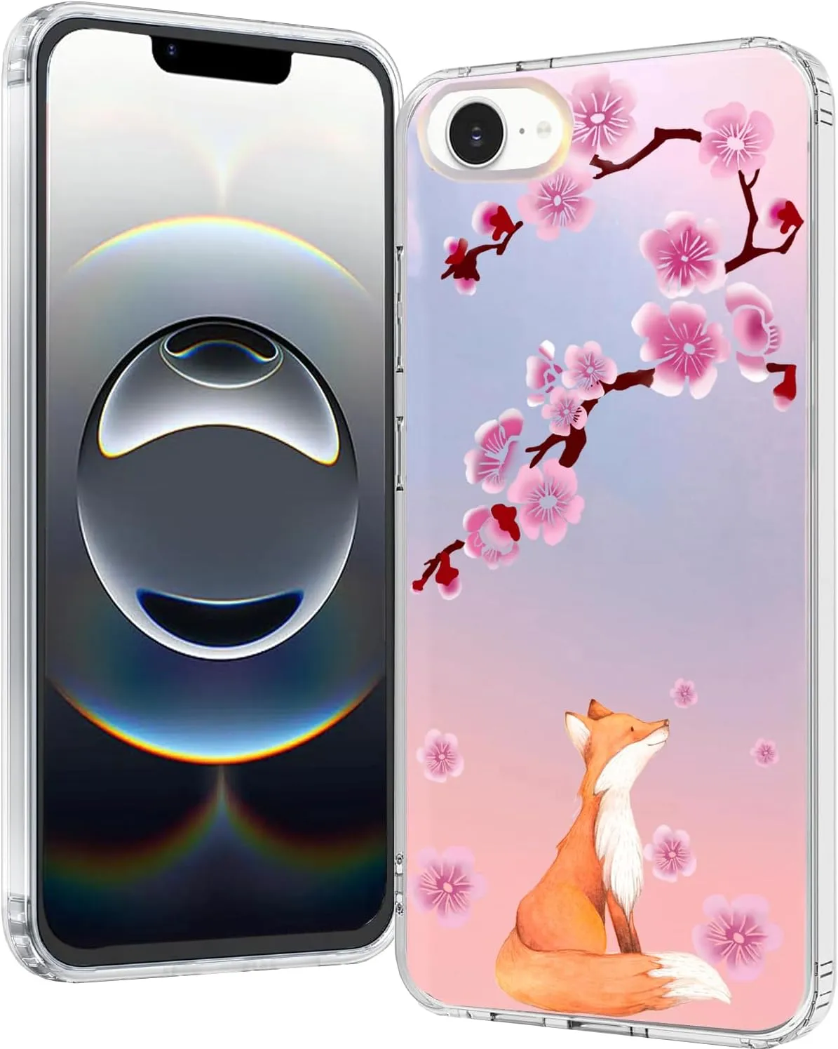 for iPhone 16e Case 2025, Slim Clear Matte Cute Flowers Floral Design for Girls Women Rugged TPU Bumper Shockproof Silicone Cell Phone Cover (Cherry Fox)