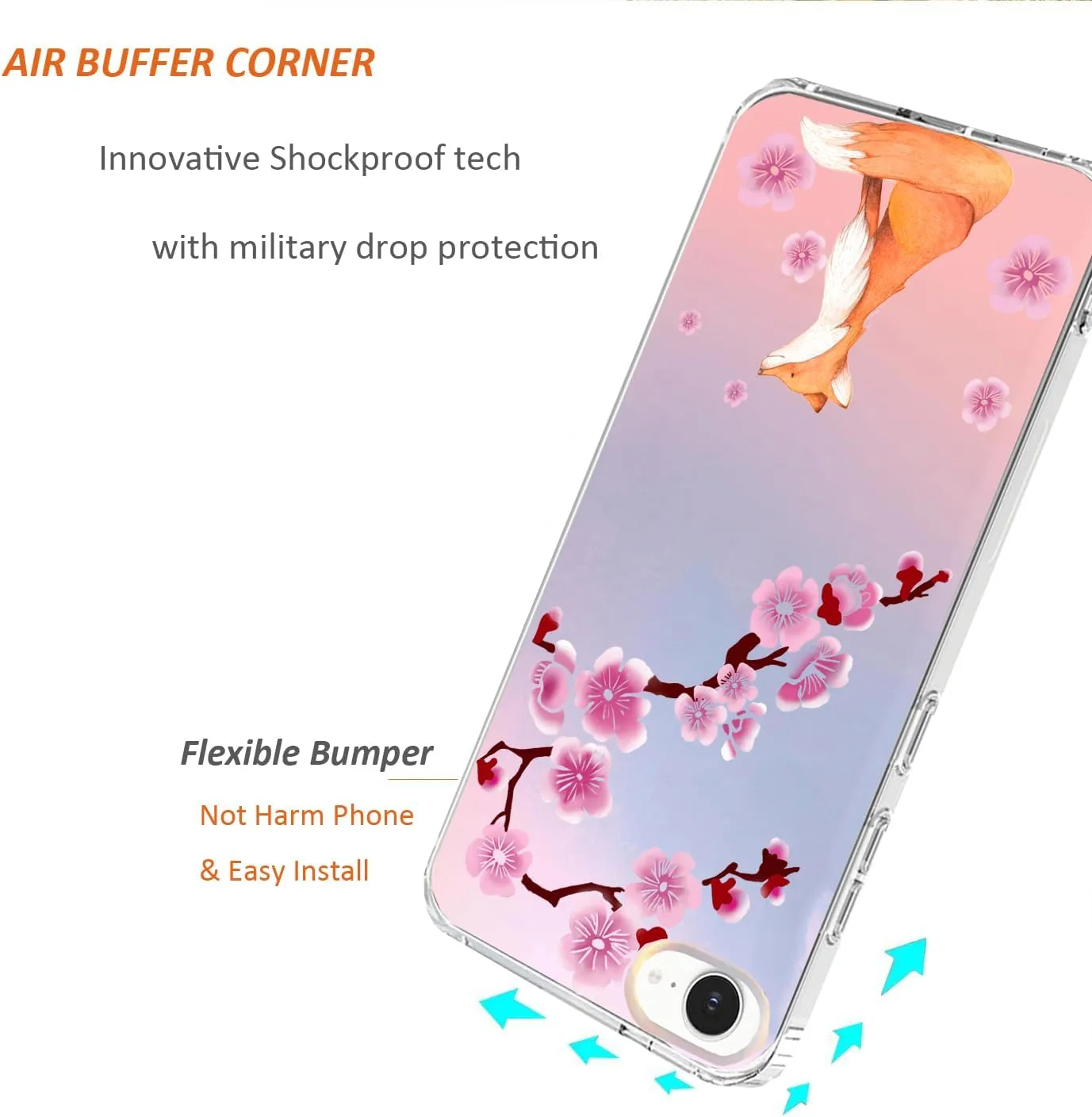 for iPhone 16e Case 2025, Slim Clear Matte Cute Flowers Floral Design for Girls Women Rugged TPU Bumper Shockproof Silicone Cell Phone Cover (Cherry Fox)
